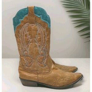 Womens Western Cowgirl Boots Gaucho Pointed Toe 9.5 Matisse Coconuts Tan Teal